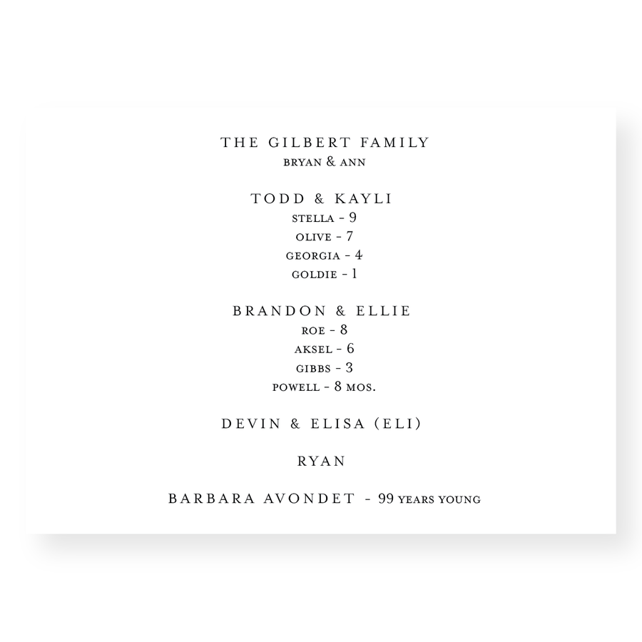 Holiday Card Back//The Gilberts