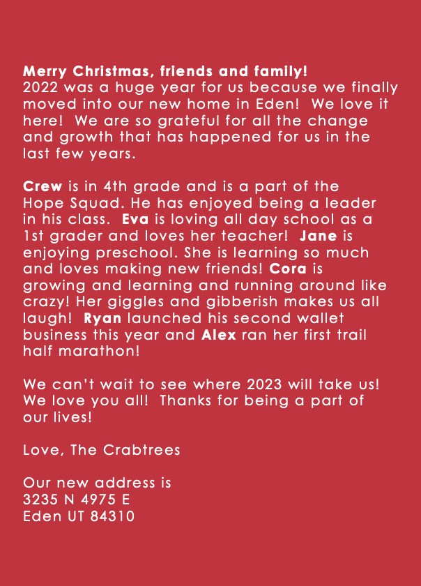 Holiday Card Back//Vixen