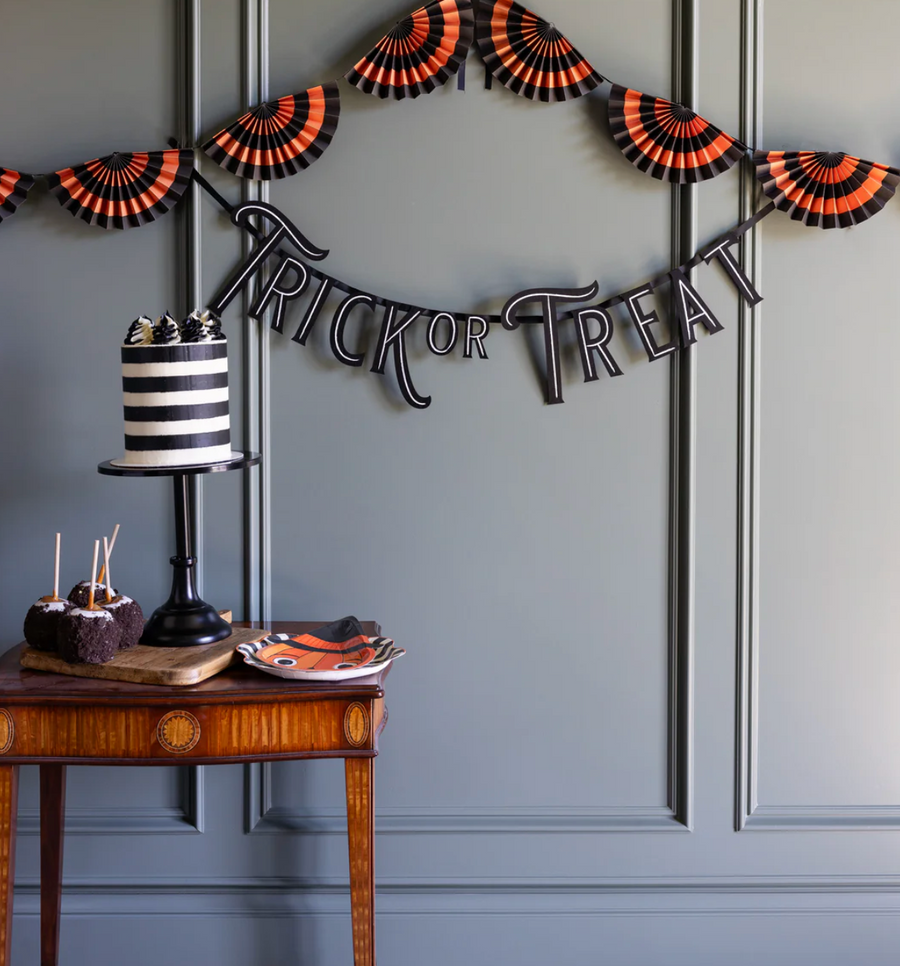 Vintage Orange and Black Striped Fan Bunting Banner