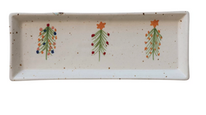 Handpainted Stoneware Platter with Christmas Trees