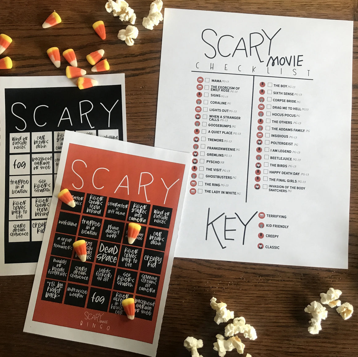 Scary Movie Bingo+ Movie Checklist Printable