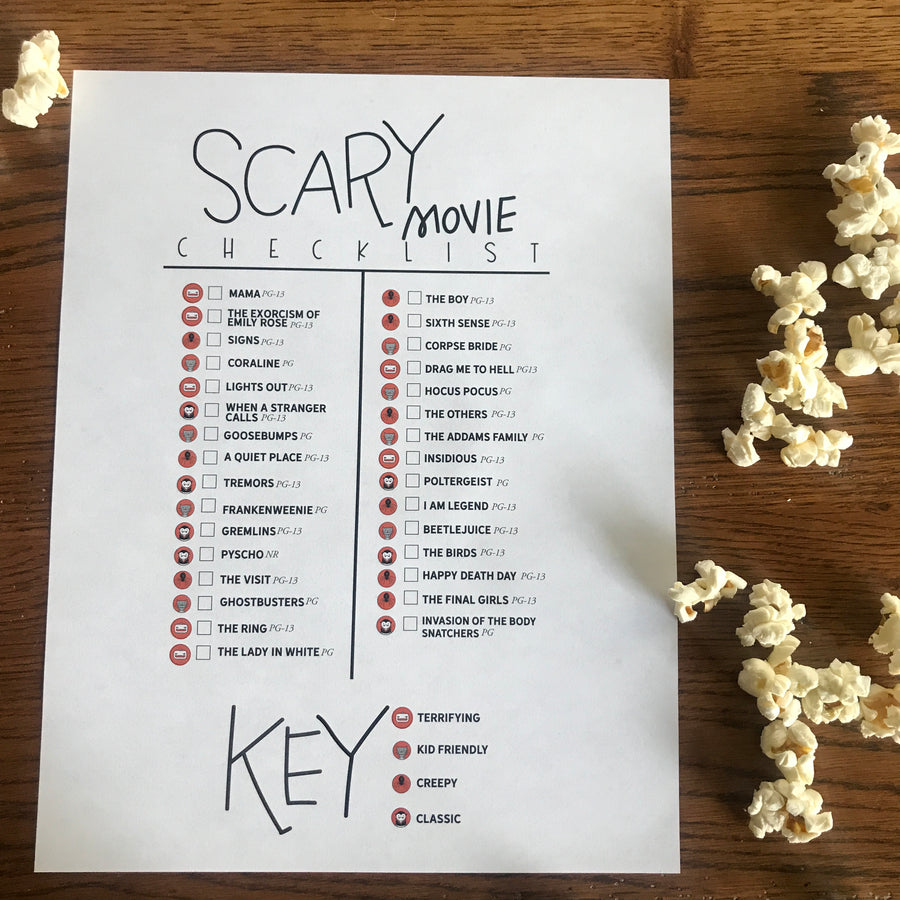 Scary Movie Bingo+ Movie Checklist Printable